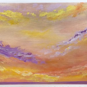 Acrylic painting of soft pink and yellow clouds