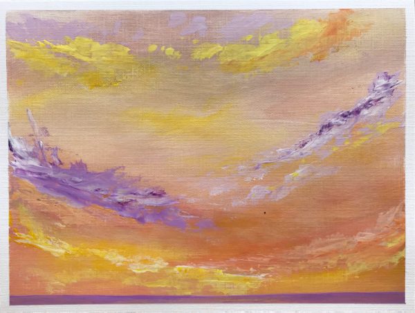 Acrylic painting of soft pink and yellow clouds