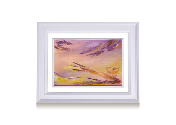 Acrylic sunset painting on paper framed