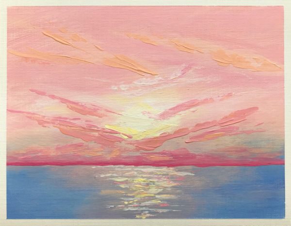 pink and blue acrylic painting of the sea and sky