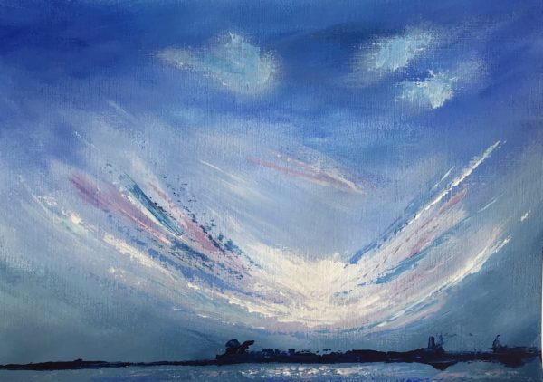 twilight sky acrylic painting on paper