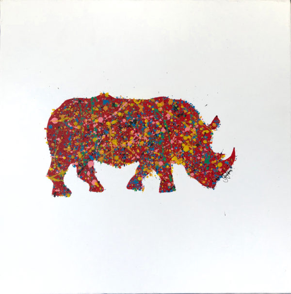 rhino painting inspired by Jackson Pollock