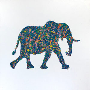 Modern painting of elephant in a Jackson Pollock style