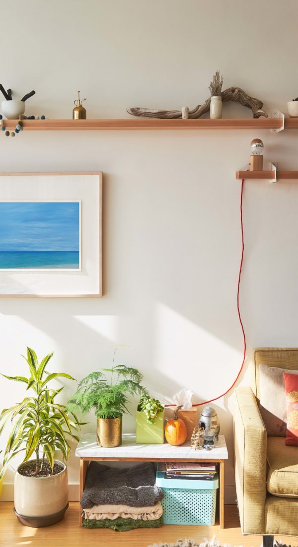tropical beach painting in bright room