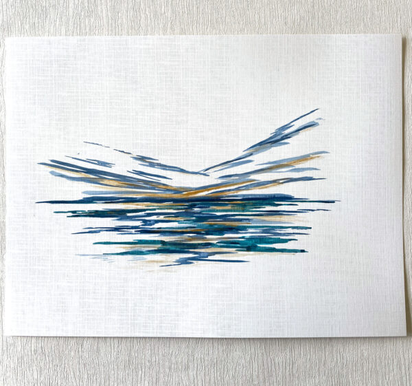 mini ink abstract blue and gold painting on paper