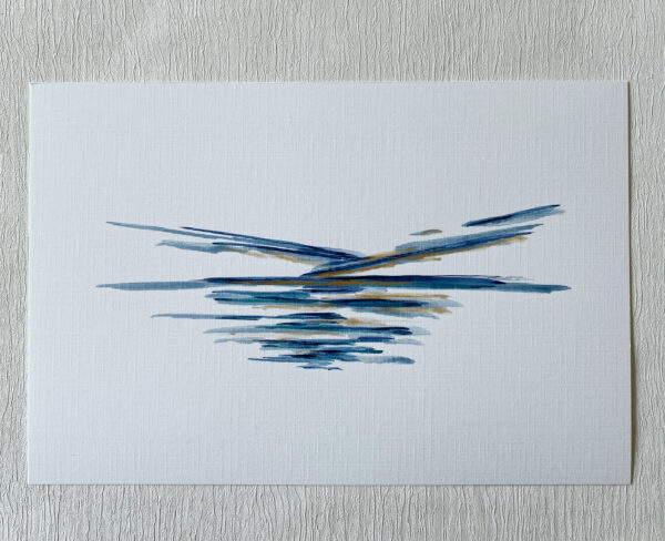 mini abstract blue and gold painting on paper