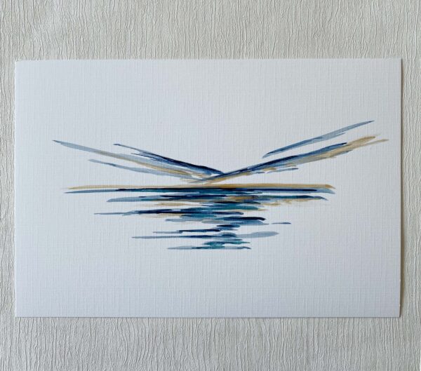mini ink abstract blue and gold painting on paper