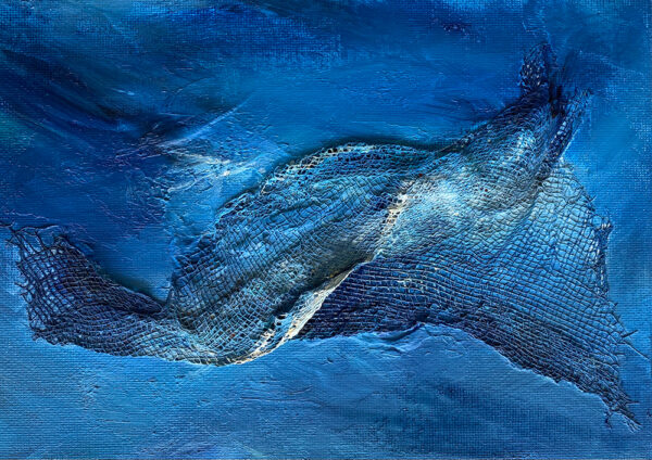 mixed media textured blue painting on canvas
